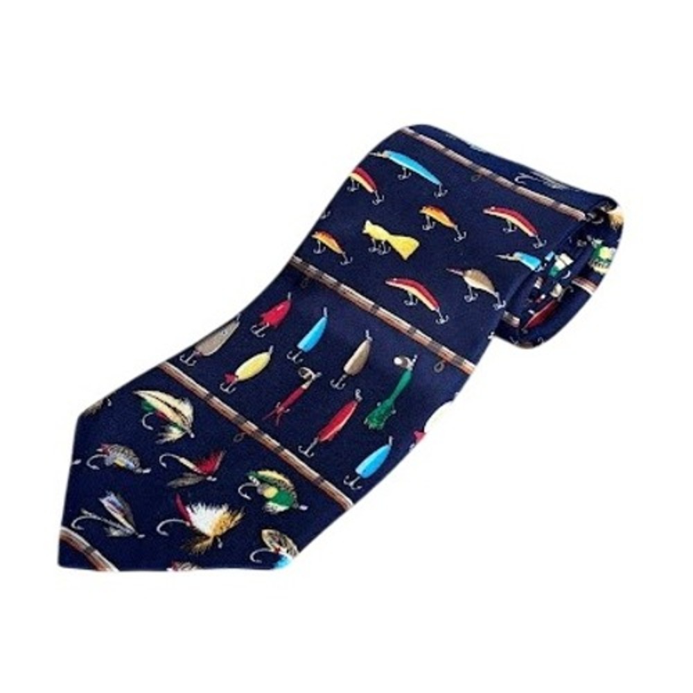 Alynn Neckwear Fishing Lures Tie "Flys,‎ Plugs & Spoons" Creative American Silk